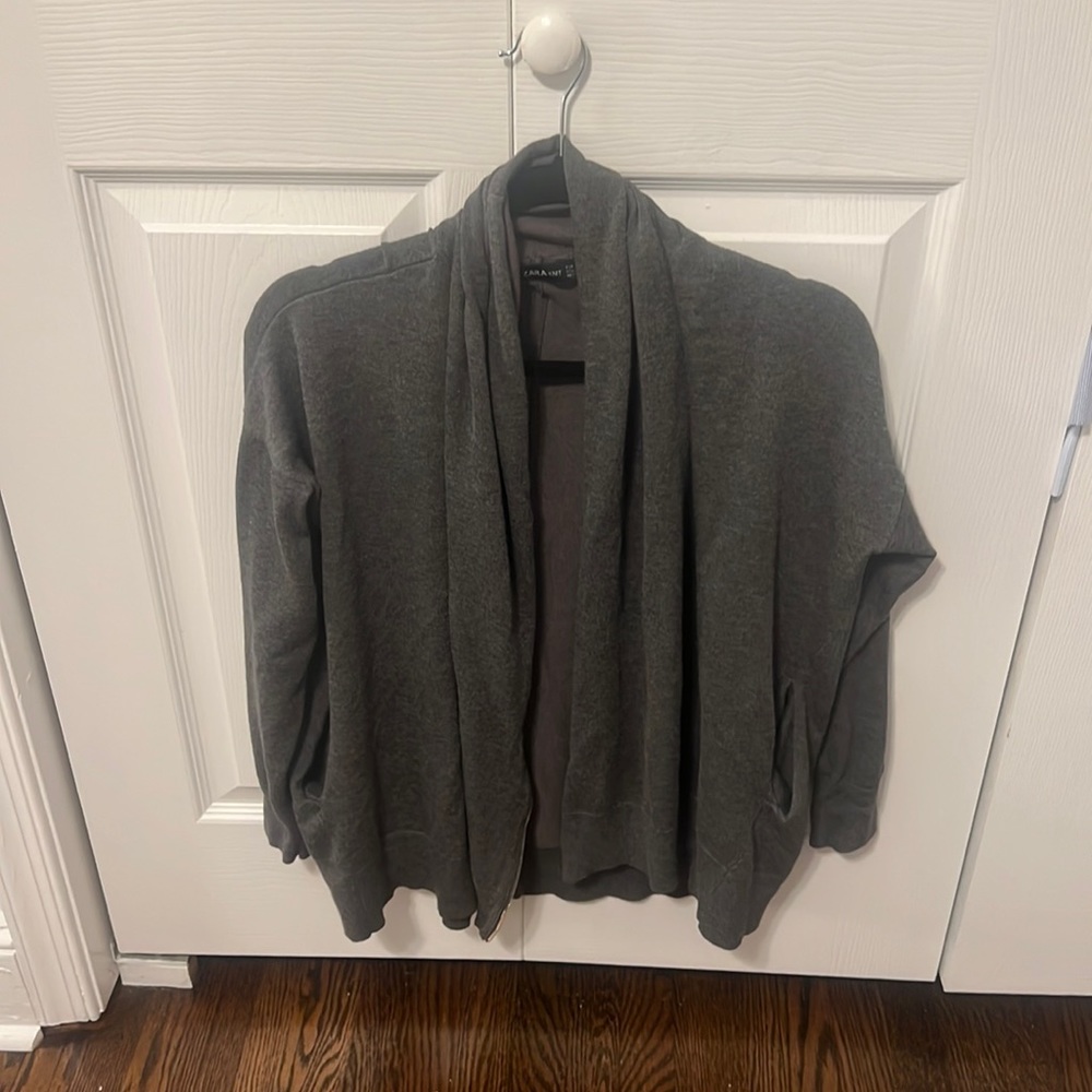 Zara Gray Knit Zip Up Cardigan